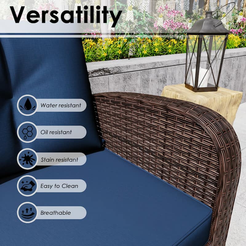 Cozywor 72"Wide 3-Seat Brown Wicker Outdoor Sofa, Couch Patio Sofa with Deep Seating and Thick Cushions, Red