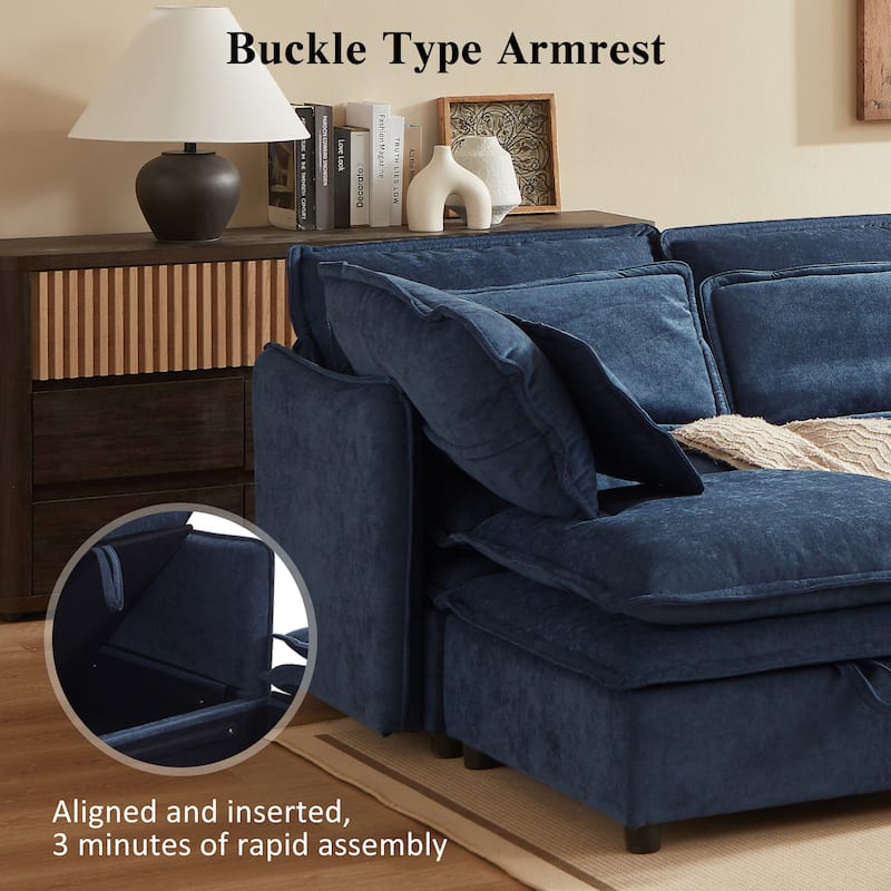124" U-Shaped Modular Sectional Sofa (6-Seater) with Storage & Convertible Bed