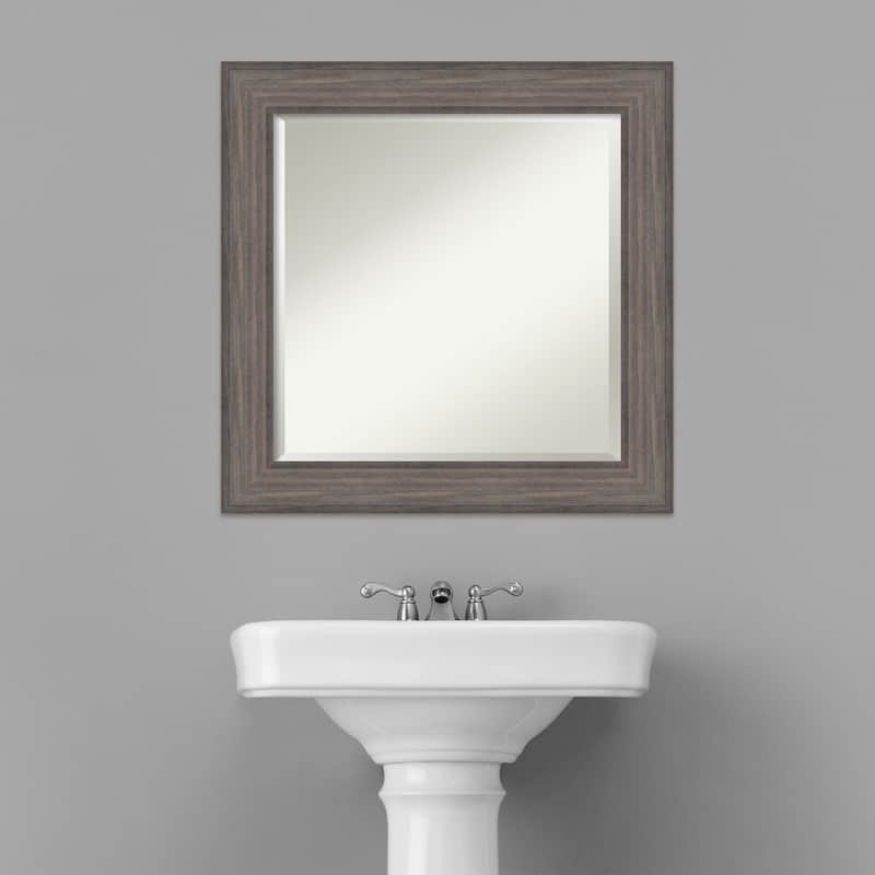 Beveled Wood Bathroom Wall Mirror - Country Barnwood Frame
