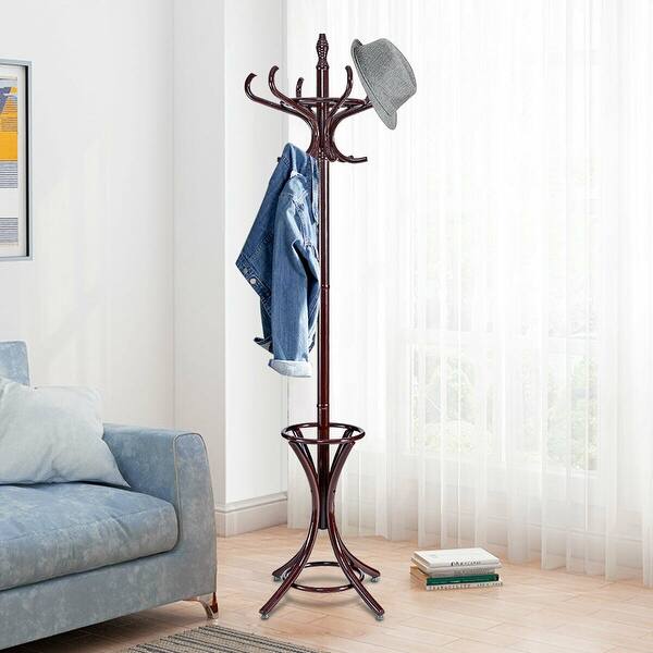 Shop Gymax Wood Standing Hat Coat Rack Jacket Bag Hanger Tree 12