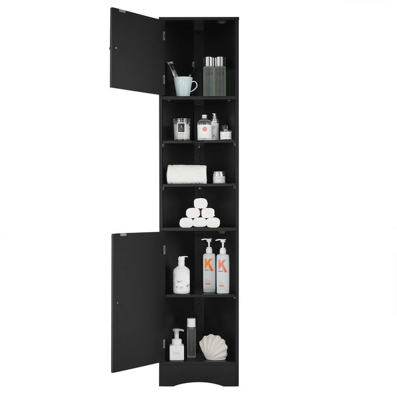 Roomfitters Tall Corner Bathroom Cabinet with 2 Doors Adjustable Shelves and Open Shelf Multi-Functional Design