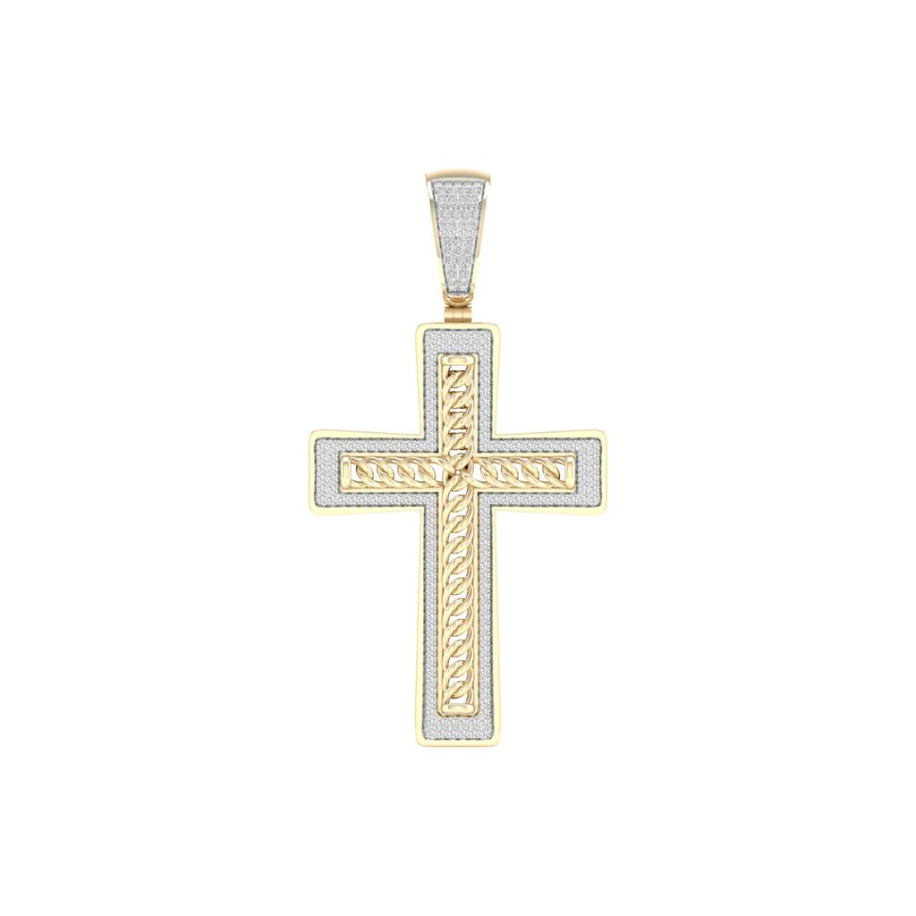 1/2ct TDW Diamond Iced Out Cross Pendant in 10k Gold for Men