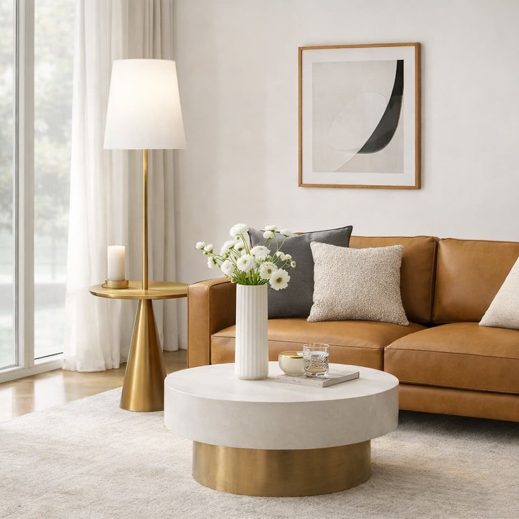 Stellar Beacon Brass Floor Lamp - White