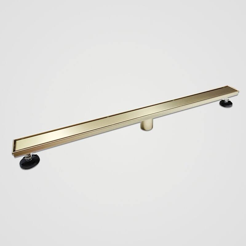 Oceanic Linear Shower Drain, Marine-grade 316 Stainless Steel, Tile-in with Hair Strainer - 36"x2 3/4"x7/8" - Brushed-Gold