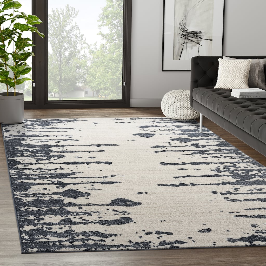 Abani Rugs Nuevo NUE130A Cream and Black Ink Splatter Area Rug