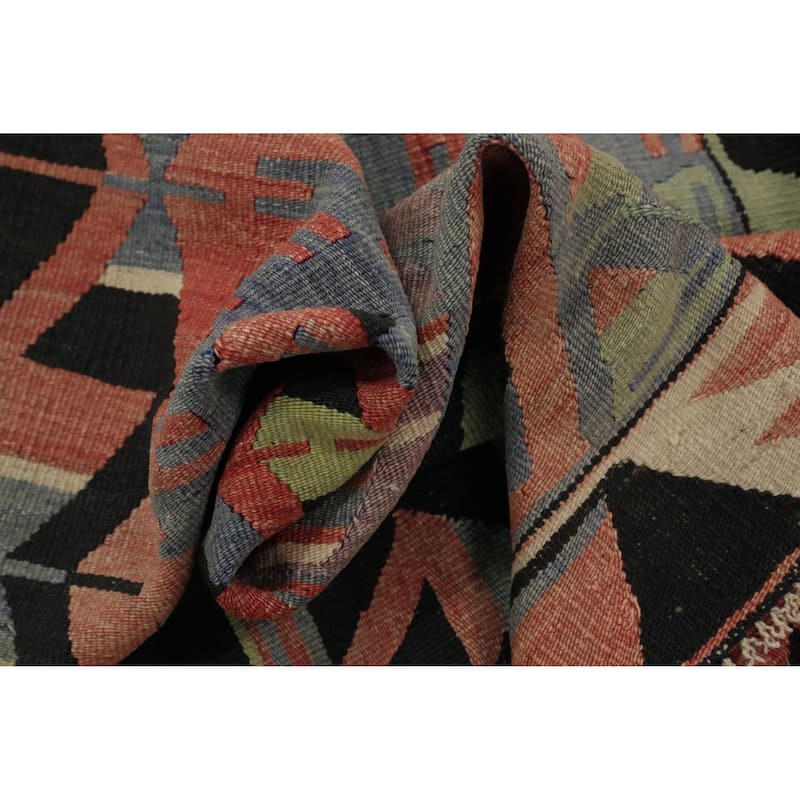 Hand Woven Oriental 100% Wool Carpet Southwestern Tribal Navy Blue & Blues Kilim Area Rug - 10' 0'' X 4' 11''