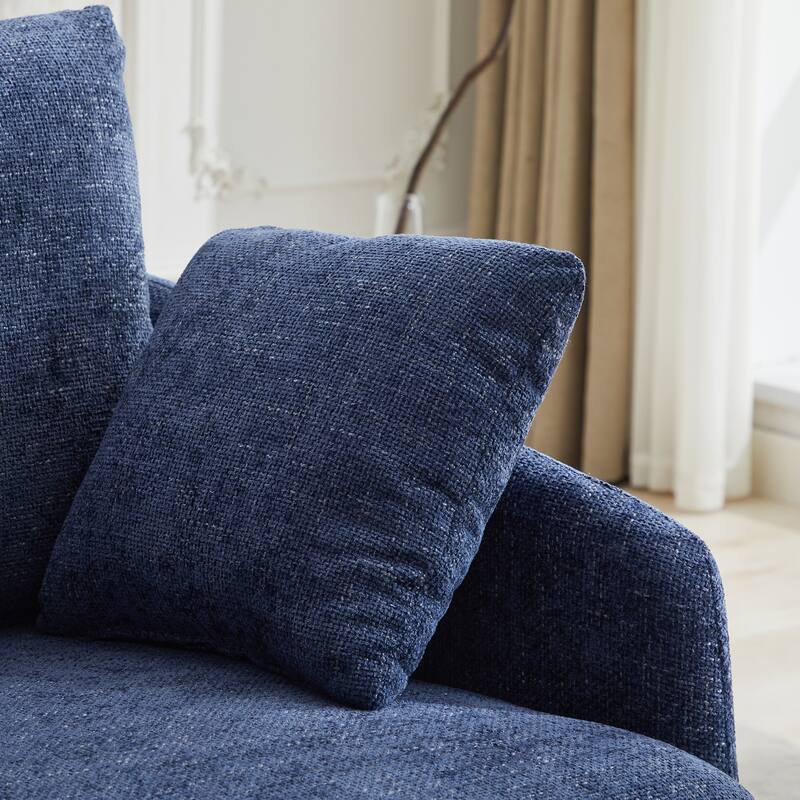 Chenille Upholstered Swivel Accent Chair, Cozy Club Chair with 2 Thorw Pillows, Oversized Lounge Armchair with Metal Base