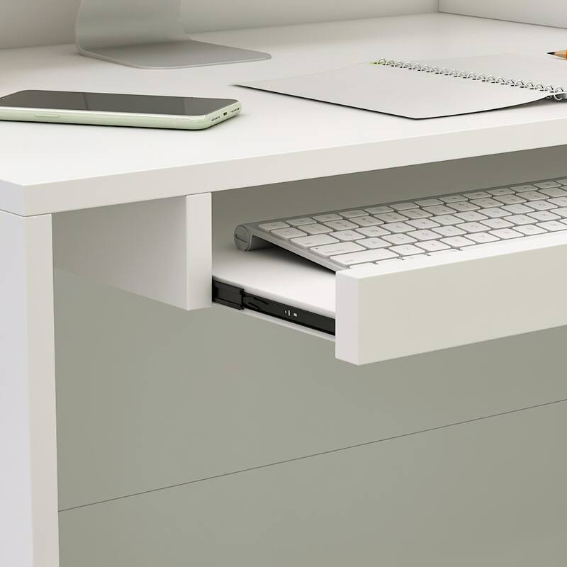 Timechee Reception Desk L-Shaped Counter Shelves Drawers Reception Table
