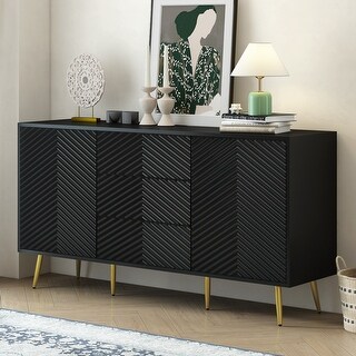 Sideboard Cabinet with Geometric Lines, Ideal for Living Room or Study Room Storage Solutions