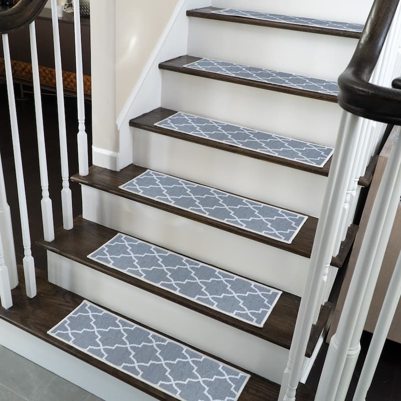 SussexHome Lattice Design 9" X 28" Stair Treads - 70 % Cotton Carpet for Indoor Stairs-Easy to Install with Double Adhesive Tape