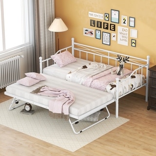 Twin Size Metal Daybed with Twin Size Adjustable Portable Folding ...
