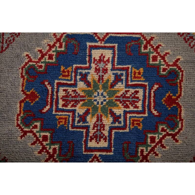 Geometric Kazak Runner Rug Handmade Wool Carpet - 2'7" x 19'4"