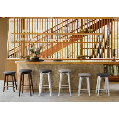 LuXeo Serena Bar Stool Wood Legs with Upholstered Fabric Seat (Set of 2)
