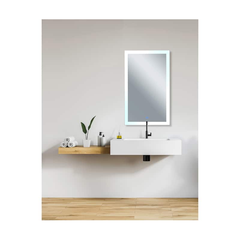 49" x 30" Abigail Matte White Rectangle LED Wall Mirror