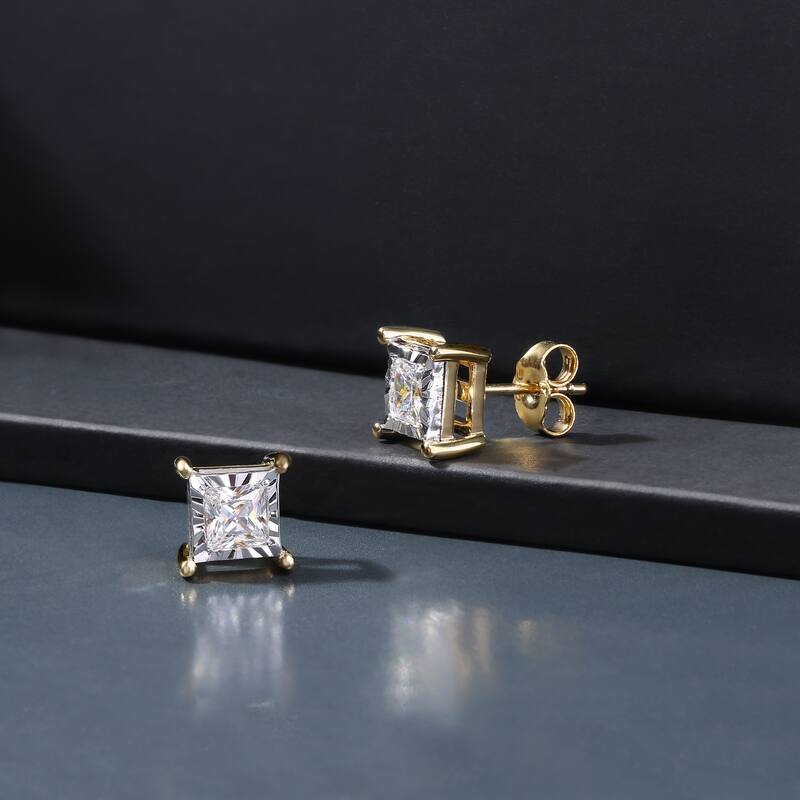 1/20ct to 3/4ct TDW Diamond Solitaire Stud Earrings in Silver for Women - 3/4 ct - Yellow