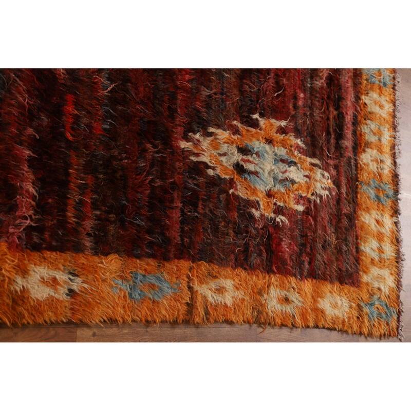 Hand Knotted Oriental 100% Wool Carpet Modern Tribal Red Moroccan Area Rug - 9' 9'' X 6' 8''