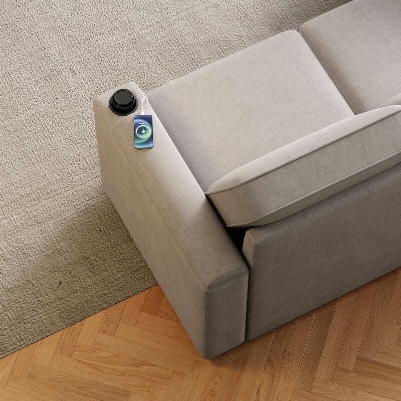 Sleeper Sofa with Storage, Cup Holder and USB Charging Port,Couch with Pull Out Bed, Daybed for Living Room Bedroom