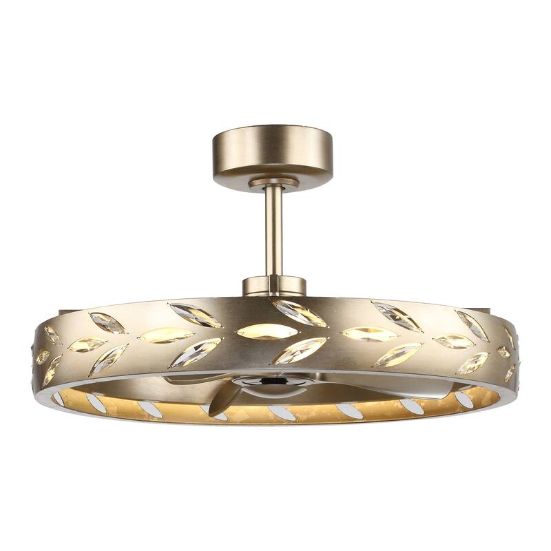 Ceiling Fan 29" Perimost 3-Blade Modern Gold Crystal LED