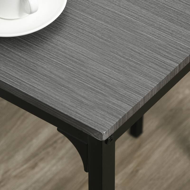 Grey Kitchen Side Table and Back Dining Chairs with Steel Legs, Simple 3-Piece Table and Chairs Set for 2