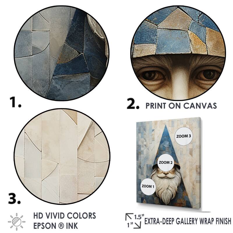 Designart "Fantasy Beige And Blue Gnome Portrait III" Gnome Framed Wall Art Prints