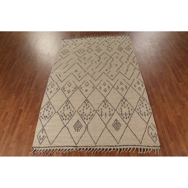 Trellis Moroccan Area Rug Hand-Knotted Geometric Wool Carpet - 6'0"x 9'8"