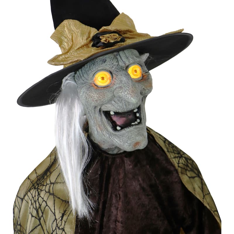 Haunted Hill Farm Motion-Activated Wicked Sitchwick Sisters, Premium Talking Halloween Animatronic, Plug-In