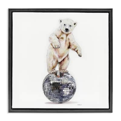 Stupell Polar Bear on Disco Ball Framed Floater Canvas Wall Art Design By Amanda Greenwood