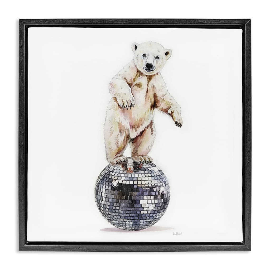 Stupell Polar Bear on Disco Ball Framed Floater Canvas Wall Art Design By Amanda Greenwood