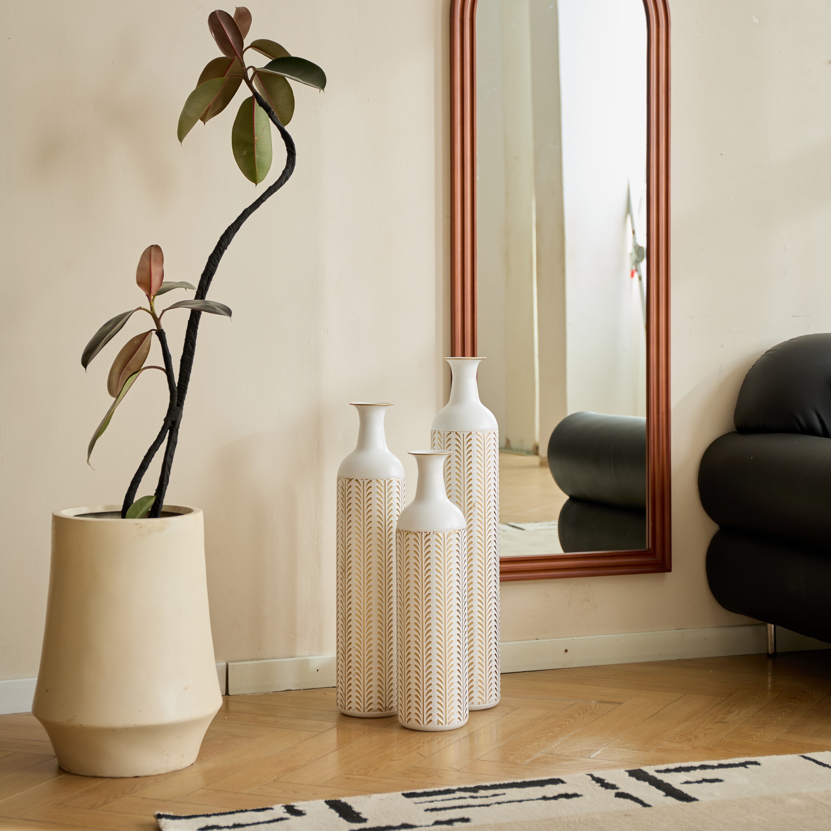 Set of 3 Modern Decoration Large Glazed Floor Metal Vase