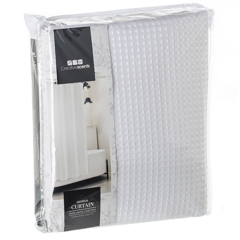 Creative Scents Waffle Fabric White Shower Curtain with Liner Set