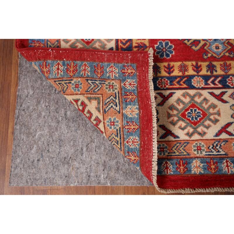 Hand Knotted Oriental 100% Wool Carpet Traditional Geometric Red Kazak Area Rug - 9' 6'' X 6' 7''