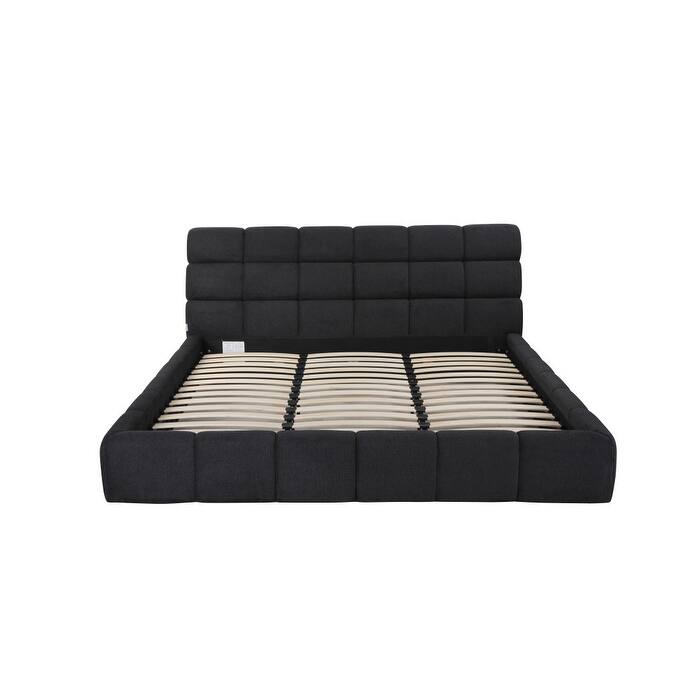 HomeRoots Dark Gray Tufted Linen Blend Upholstered King Bed Frame
