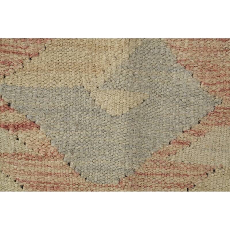 Hand Woven Oriental 100% Wool Carpet Southwestern Tribal Beige & Ivories Kilim Area Rug - 9' 8'' X 6' 8''
