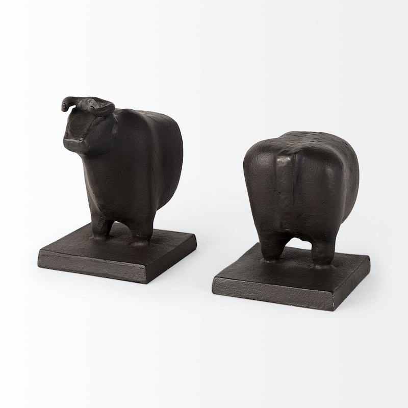 Taurus III Black Cast Aluminum Bull Bookends - 9.0L x 4.3W x 6.8H