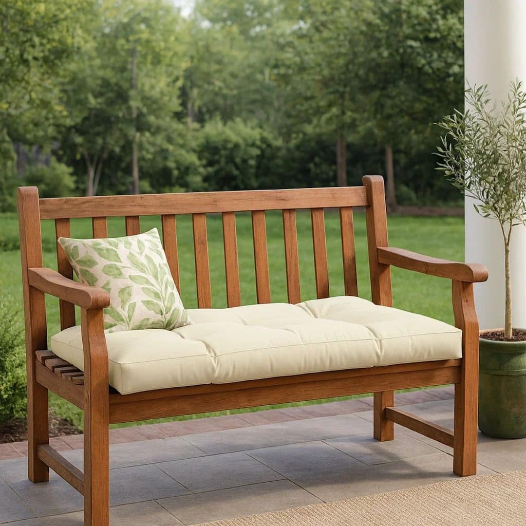 Moni Outdoor Cushion for Bench, Plush Tufted Ivory Oxford Fabric