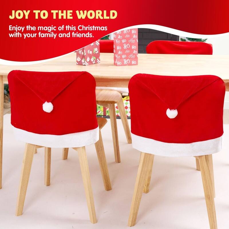 4 Pcs Christmas Chair Cover, Red Santa Hat Chair Slipcovers for Christmas Holiday Festival Decoration