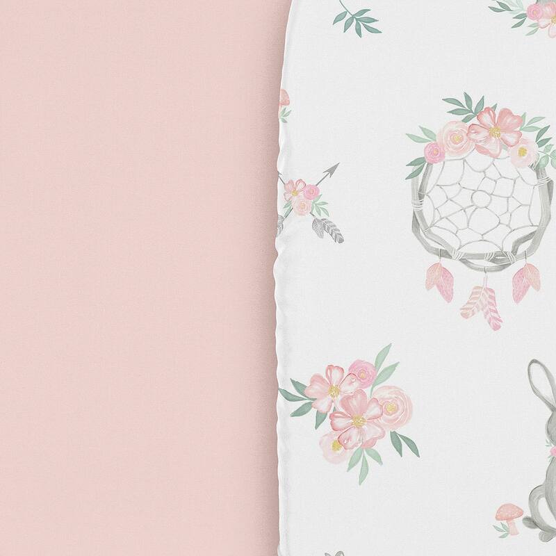 Sweet Jojo Designs Woodland Bunny Floral Girl 2 Pack Baby Bassinet Fitted Sheets - Solid Pink & Shabby Chic, Boho, Rose, Flower