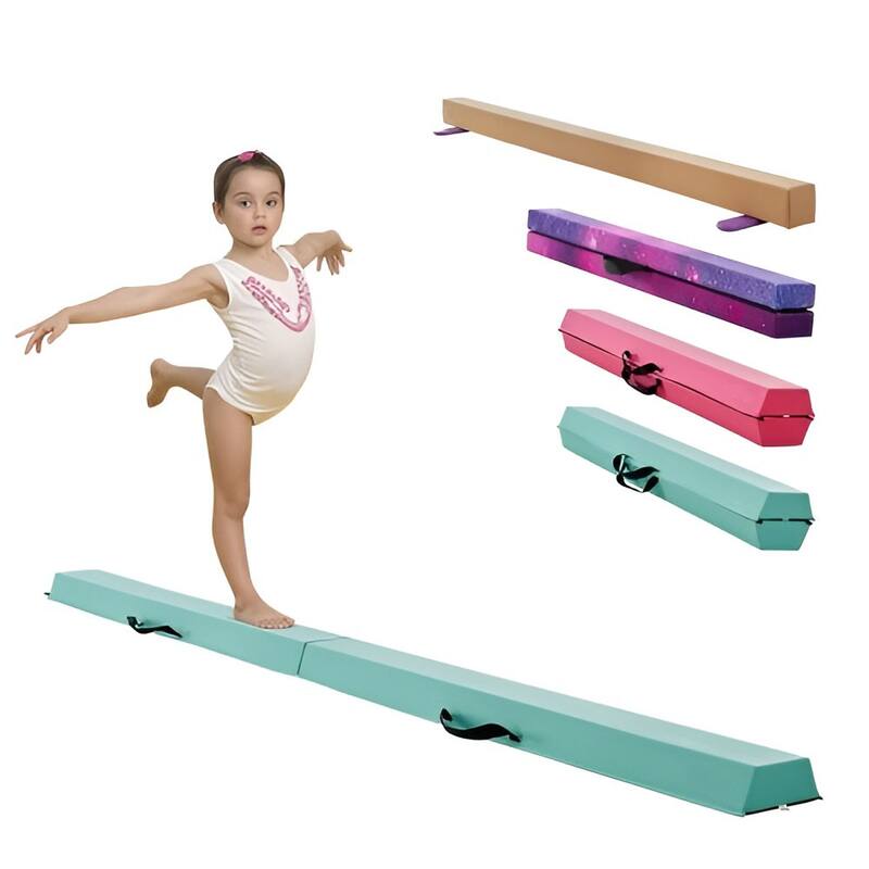 Mint Green Foldable Gymnastics Balance Beam for Kids and Teens with Non-Slip EVA Mat and Wood Core - 46.25 x 6.2 x 5 in