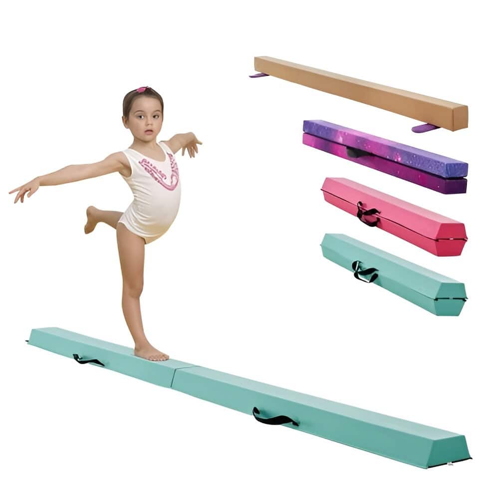 Mint Green Foldable Gymnastics Balance Beam for Kids and Teens with Non-Slip EVA Mat and Wood Core - 46.25 x 6.2 x 5 in