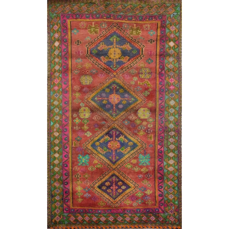 Hand Knotted Oriental 100% Wool Carpet Traditional Geometric Oranges & Rust Shiraz Area Rug - 7' 11'' X 4' 7''