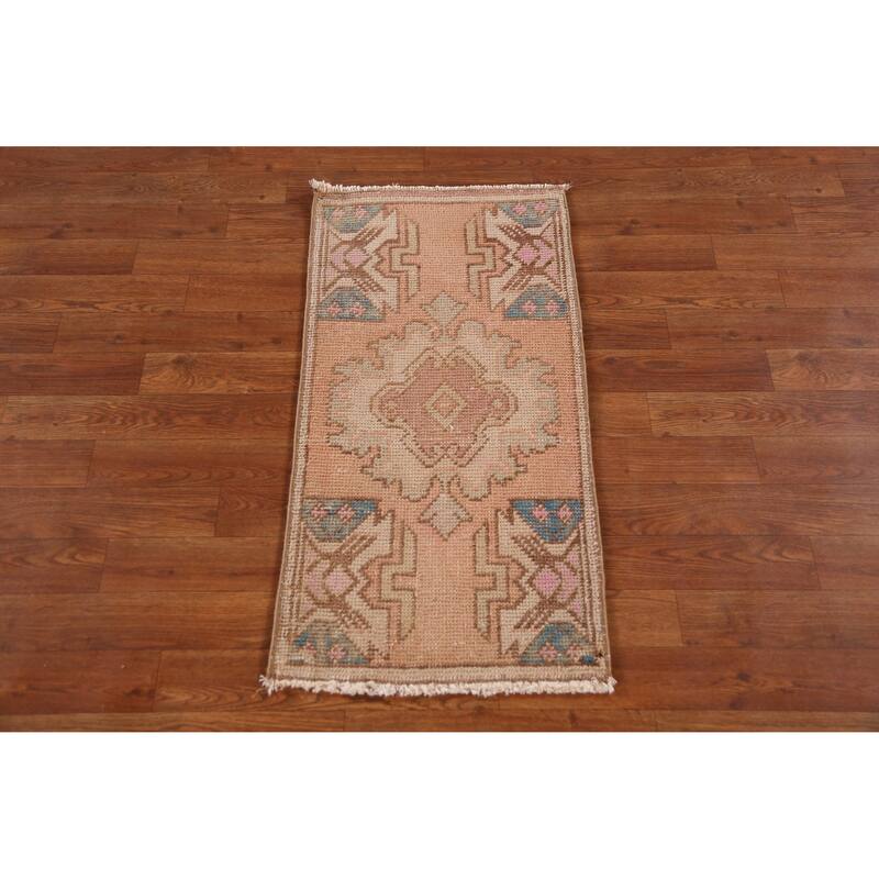 Hand Knotted Oriental 100% Wool Carpet Transitional Tribal Oranges & Rust Anatolian Area Rug - 3' 0'' X 1' 6''