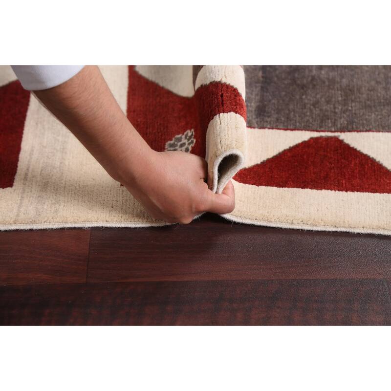 Geometric Gabbeh Kashkoli Area Rug Hand-knotted Oriental Wool Carpet - 6'1" x 8'11"