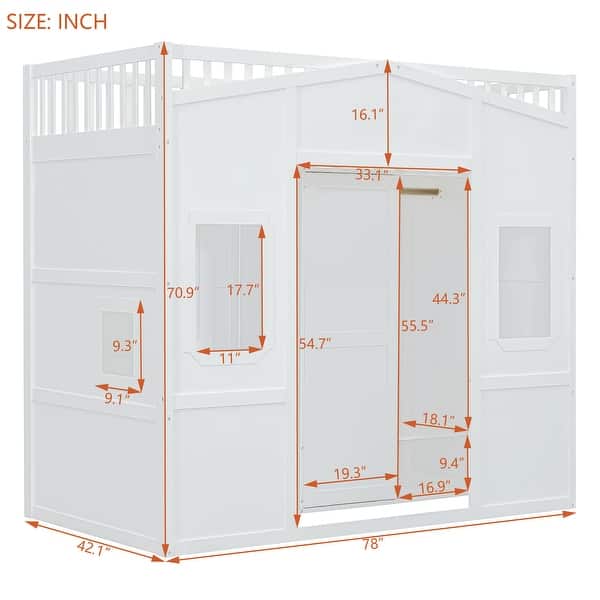 dimension image slide 4 of 5, Modern Wood House Loft Bed with Ladder and Wardrobe