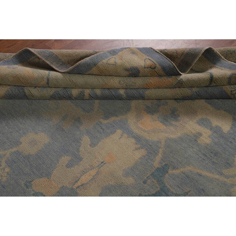 Hand Knotted Oriental 100% Wool Carpet Transitional All-Over Navy Blue & Blues Oushak Area Rug - 12' 0'' X 9' 5''