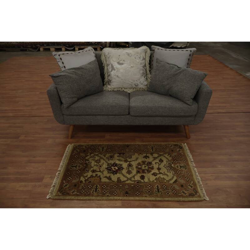 Hand Knotted Oriental 100% Wool Carpet Traditional All-Over Beige & Ivories Agra Area Rug - 4' 0'' X 2' 6''