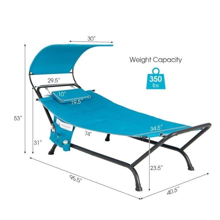 Metal Canopy Hammock Chaise Lounge Chair with Pillow and Stand - 95.5" x 40.5" x 53"