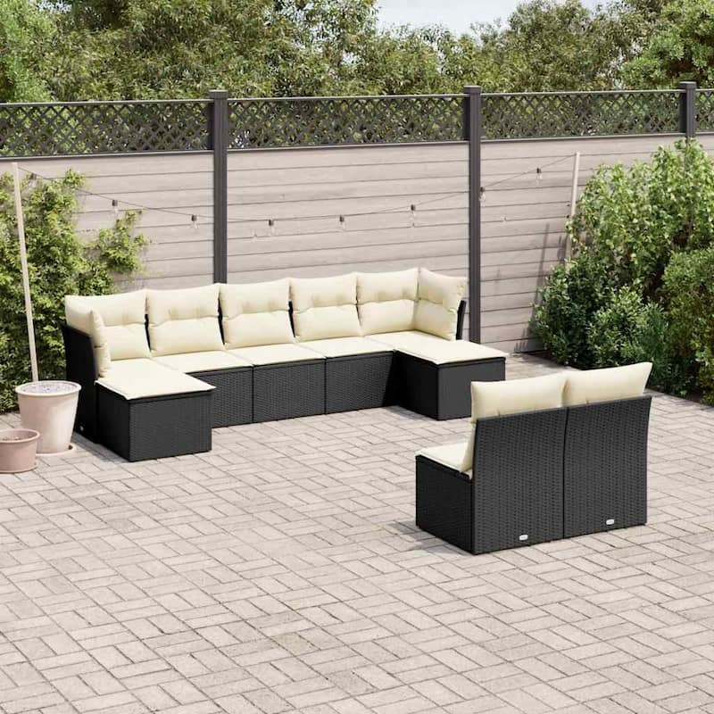 vidaXL Garden Sofa Set Black - 21.7 x 21.7 x 14.6 - Black and cream Large Without table