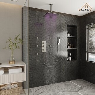 Celling 12 inch LED 3 Function Thermostatic Shower System with 6 Body ...