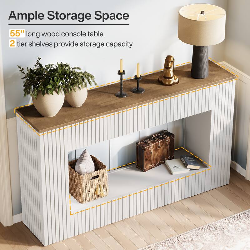 2 Tier Modern Console Table, 55'' Entryway Table with Storage