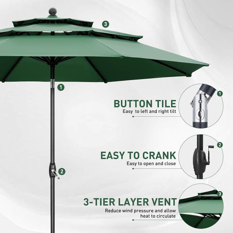 Autlaycil 10FT 3-tier Tilting Patio Umbrella With Base